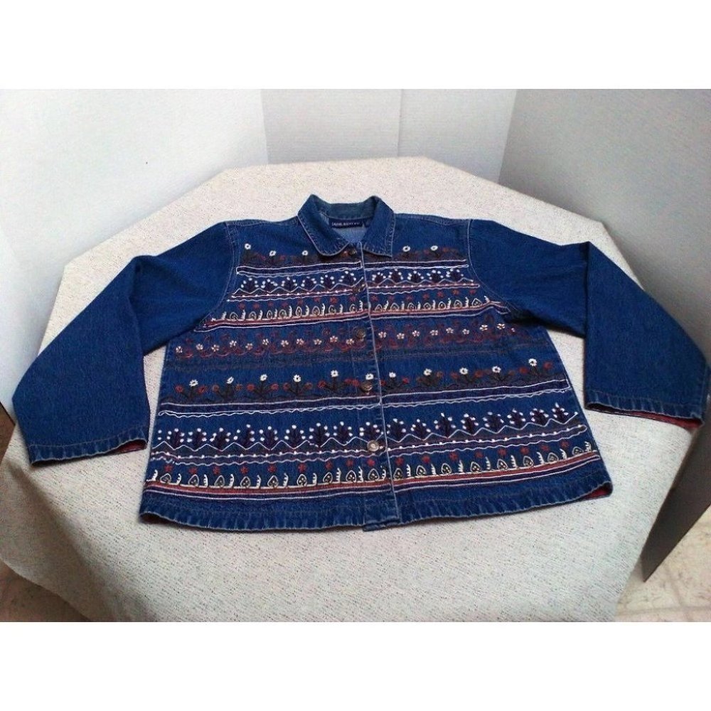 Jane Ashley Women's Shirt Embroidered Denim Cotton Long Sleeve Medium Blue Large - Picture 3 of 16